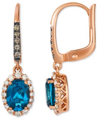London Blue Topaz (1-1/2 ct. t.w.) & Diamond (4/8 ct. t.w.) Halo Drop Earrings in 14k Rose Gold