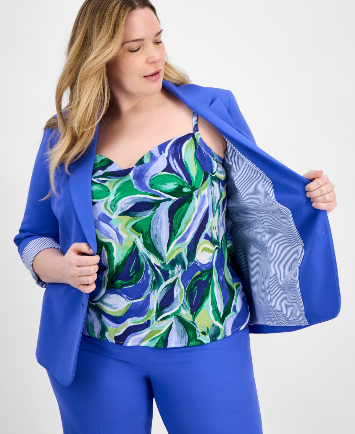 Tahari Asl Plus Size Contrast-lined Two-button Blazer In Pacific Blue