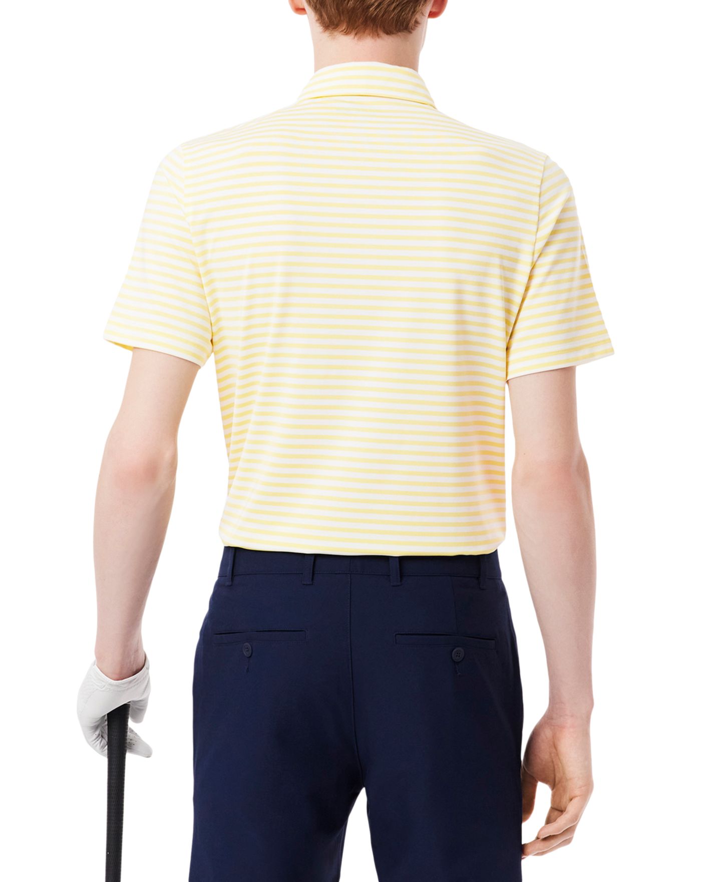 Мужское поло Lacoste Short Sleeve Striped Performance Polo Shirt, цвет: Белый / Жёлтый — фото 2