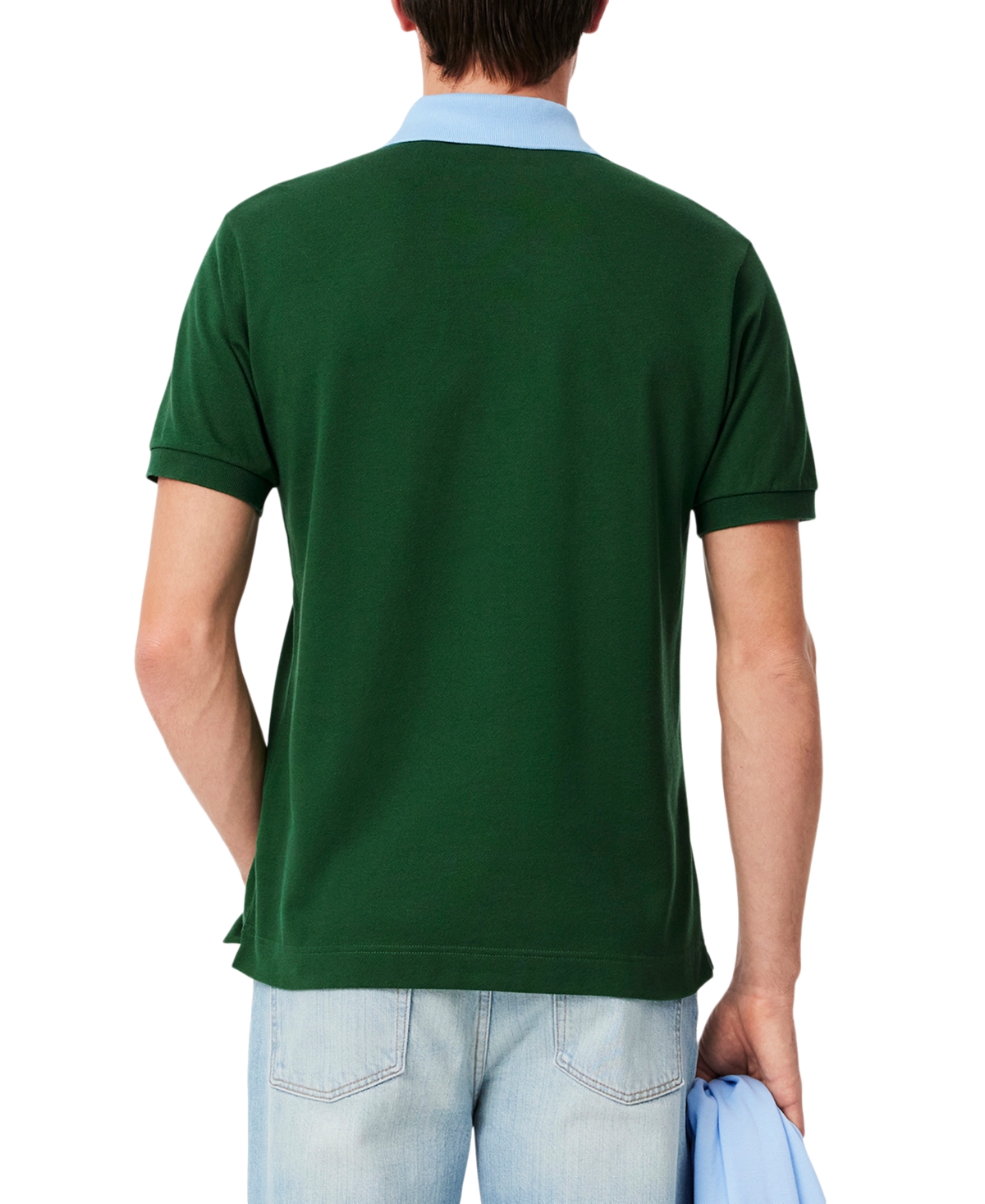 Lacoste Contrast Collar Polo T Shirt Green In Gray