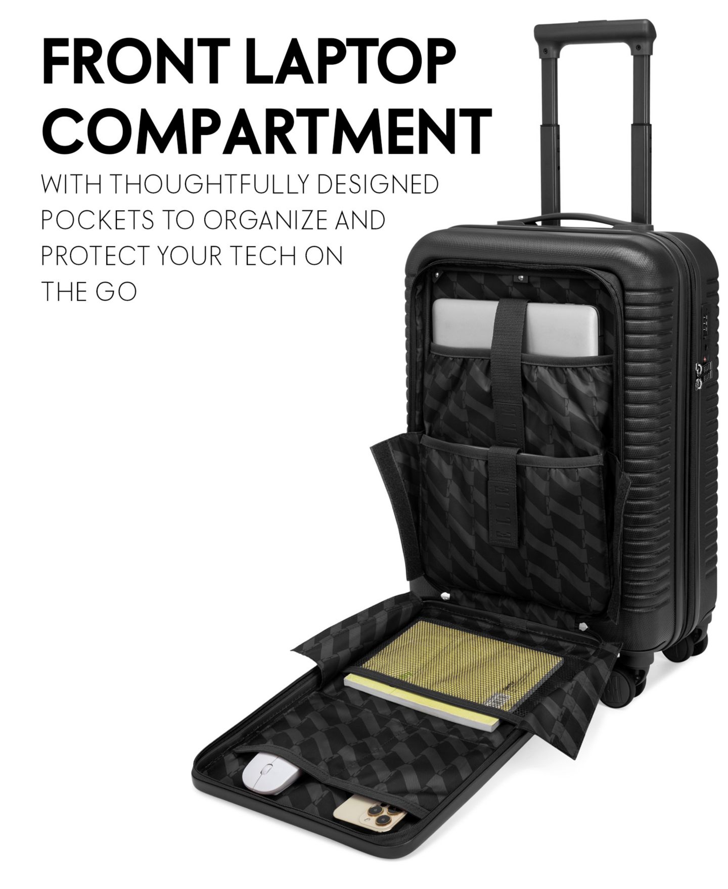 Чемодан ELLE Escape 22.5" Expandable Carry-On Suitcase with Front Laptop Pocket, цвет: Чёрный — фото 6