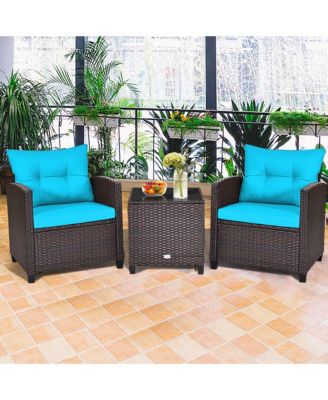 3PCS Outdoor Patio Rattan Conversation Set w/ Cushion Coffee Table