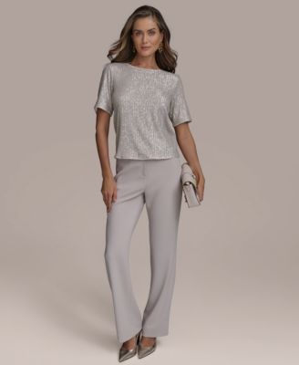 売れ筋商品|||ダナ キャラン ニューヨーク カットソー トップス レディース Women's Short-Sleeve Sequin Blouse Sisal Donna Karan New York Women's Short-Sleeve Sequin Blouse - Macy's
