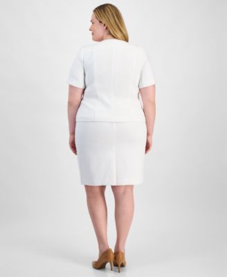 Plus Size Tweed Square-Neck Button-Front Jacket & Slim Skirt Set