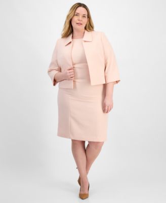 Le Suit - Plus Size Cropped Open-Front Jacket & Empire-Seamed Sheath Dress
