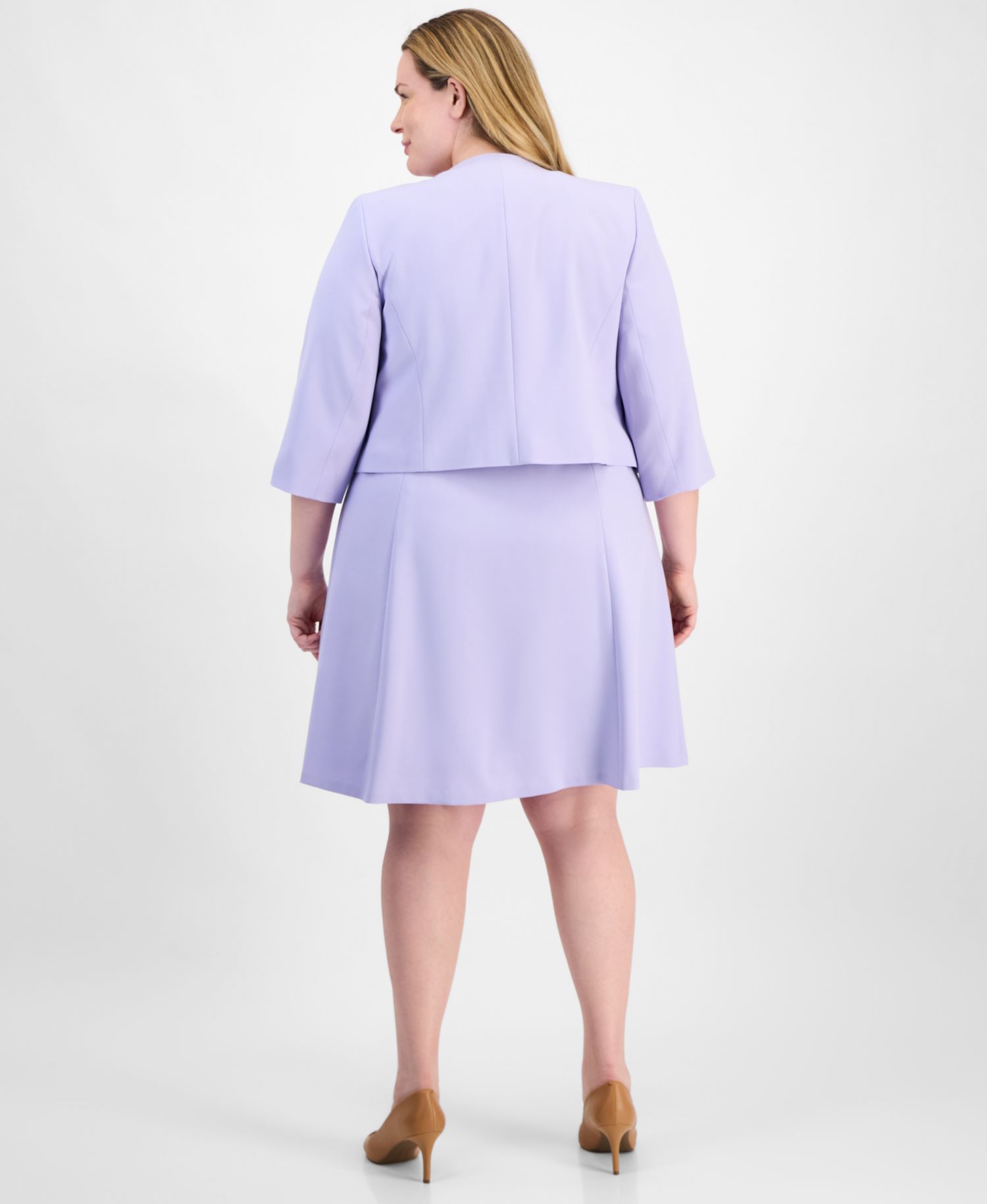 Plus Size Collarless Open-Front Bolero & Scoop-Neck Sleeveless Fit & Flare 2 Piece Dress Suit