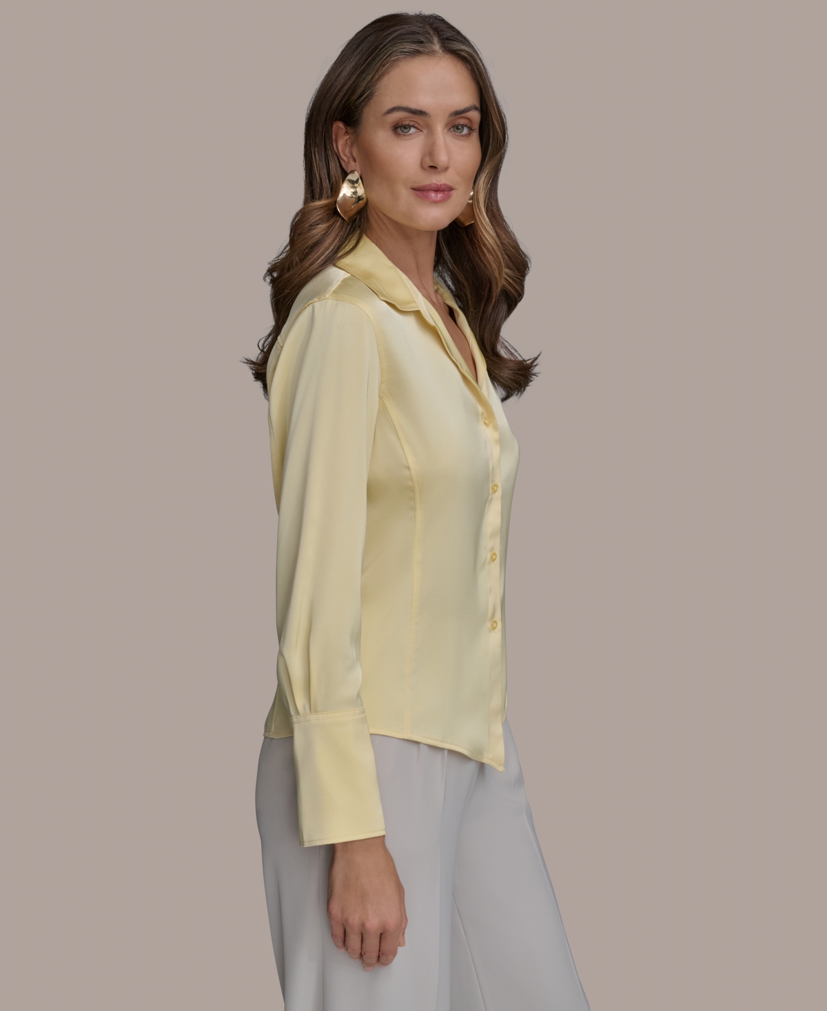 DONNA KARAN WOMEN'S BUTTON-FRONT BLOUSE, REGULAR & PETITE SIZES 
