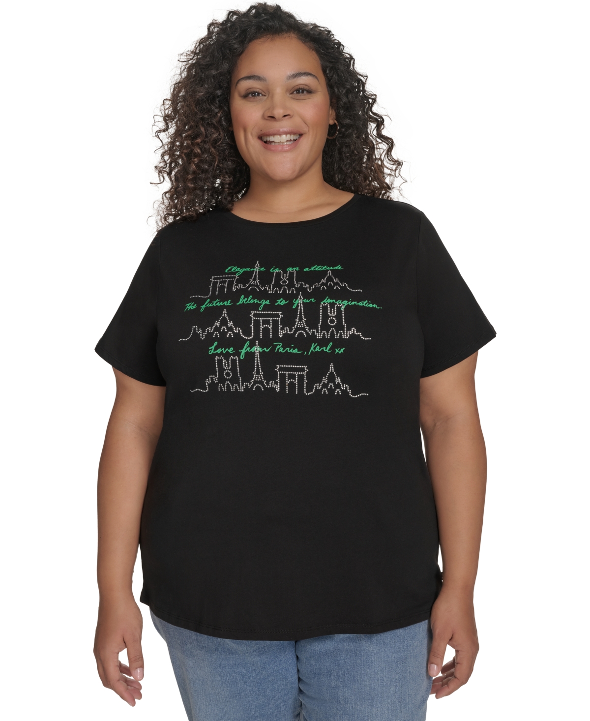 Shop Karl Lagerfeld Plus Size Paris City Skyline Graphic T-shirt In Black Flore Green