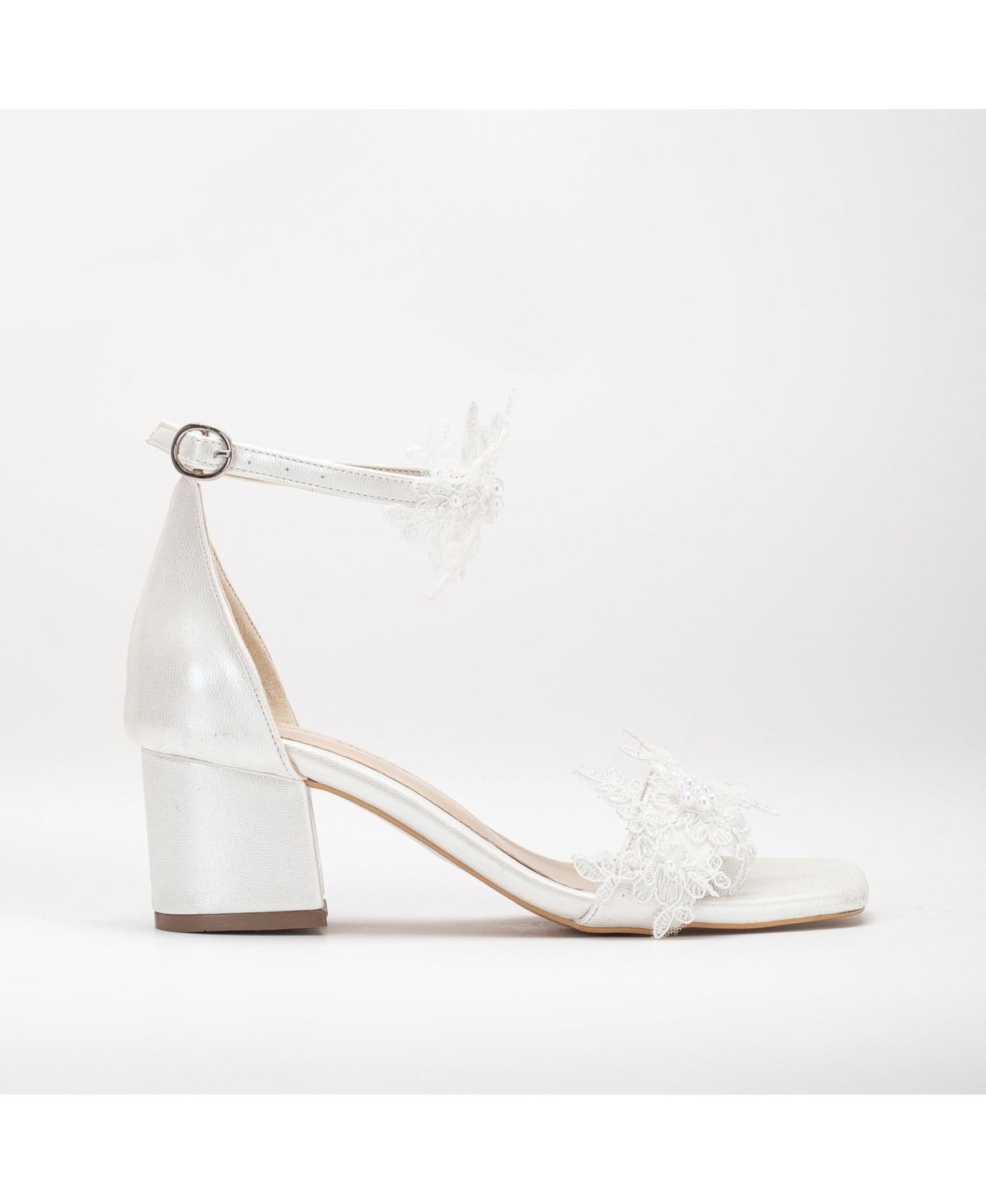 Flora Lace Bridal Low Heel Sandals - Ivory