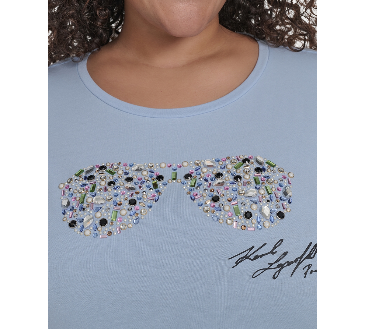 Karl Lagerfeld Plus Size Sunglass Graphic Logo T-shirt In Chambray Blue