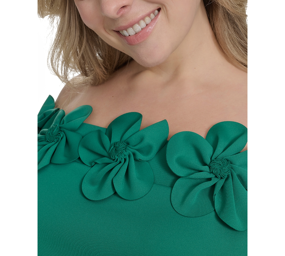 ELIZA J PLUS SIZE 3D FLORAL OFF-THE-SHOULDER GOWN 