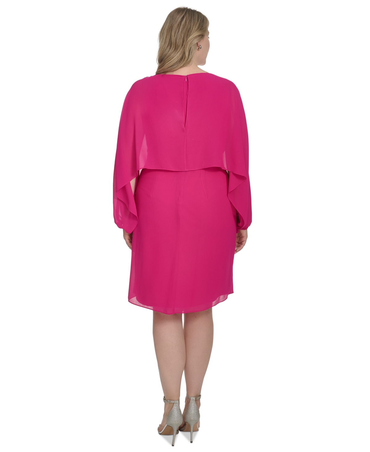 Jessica Howard Plus Size Embellished Capelet Dress In Fuchsia