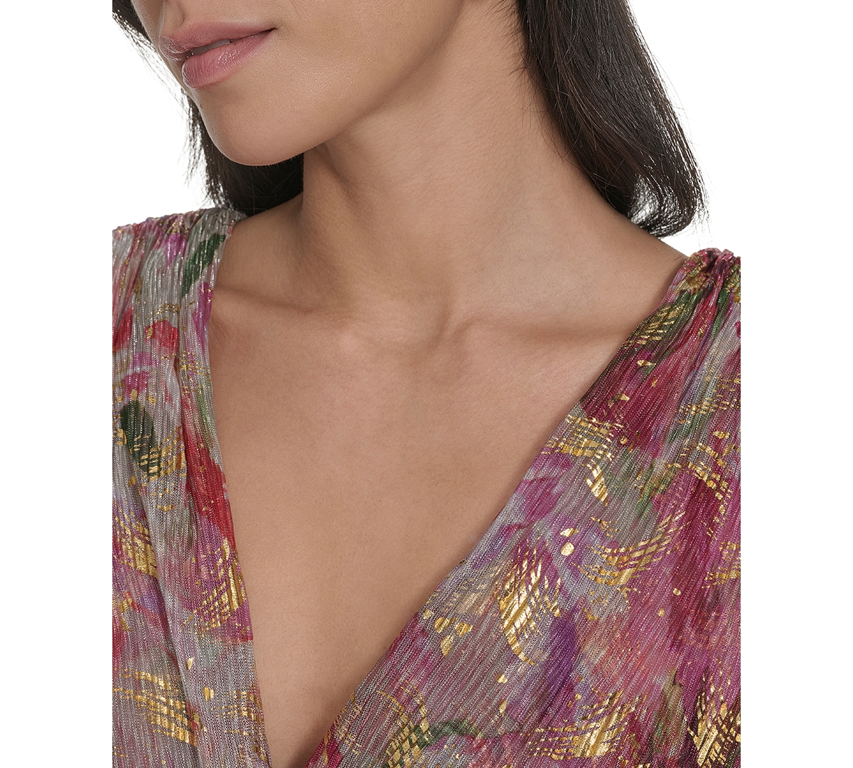 Jessica Howard Plus Size V-neck Shoulder-drape Gown In Poppy Multi