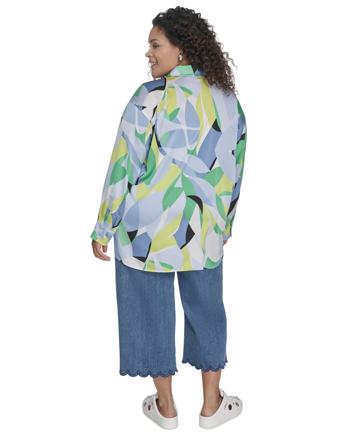 Karl Lagerfeld Plus Size Geometric Print Blouse In Flore Green Chambray Multi