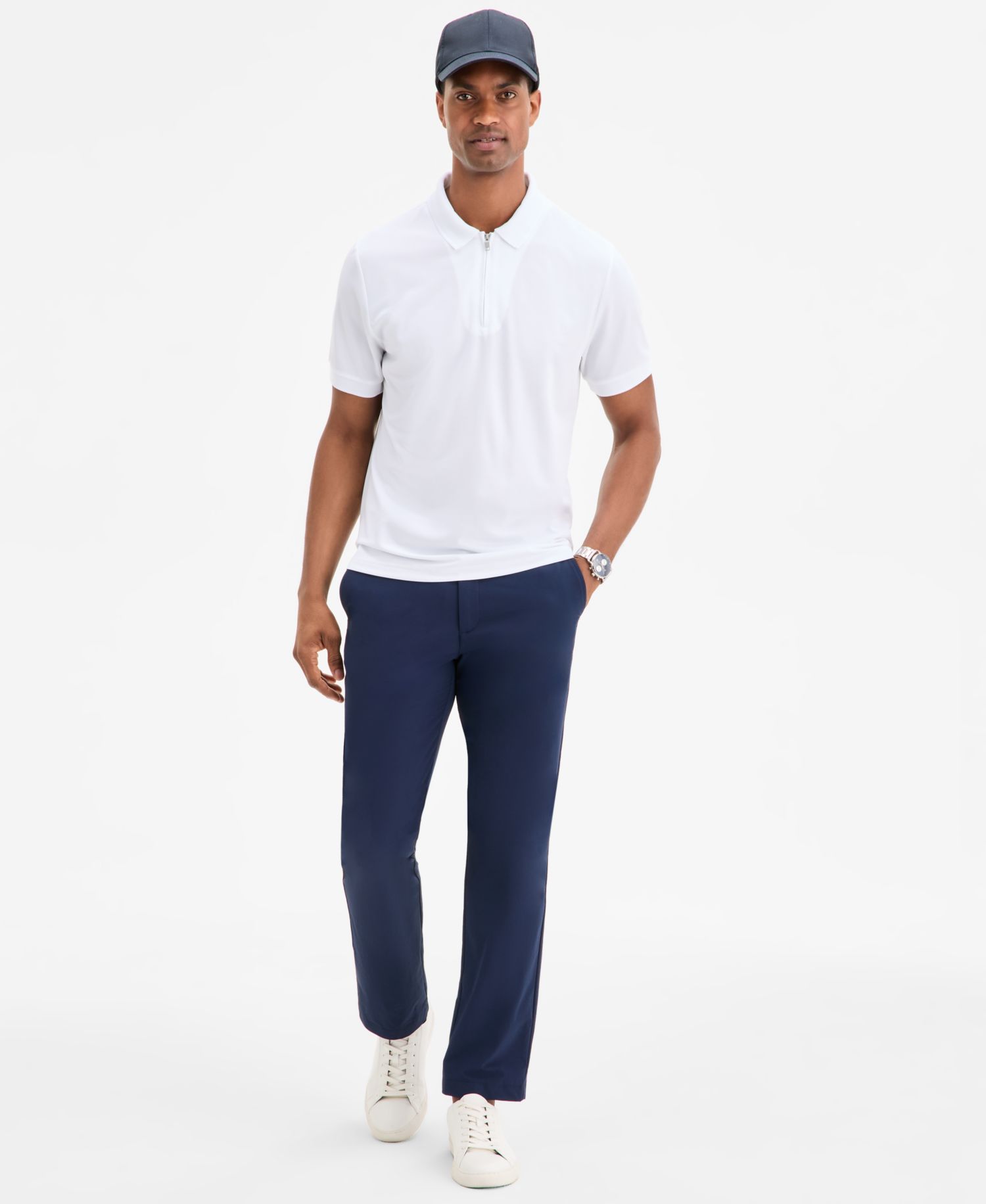 Men's Ottoman Short Sleeve Textured Quarter-Zip Polo Shirt