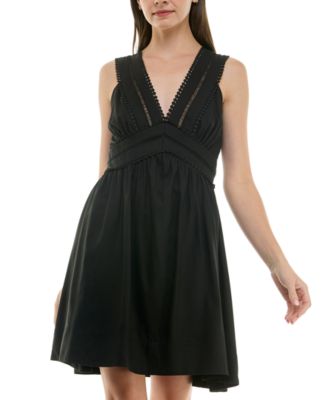 Petite V-Neck Sleeveless Lace-Inset Mini Dress