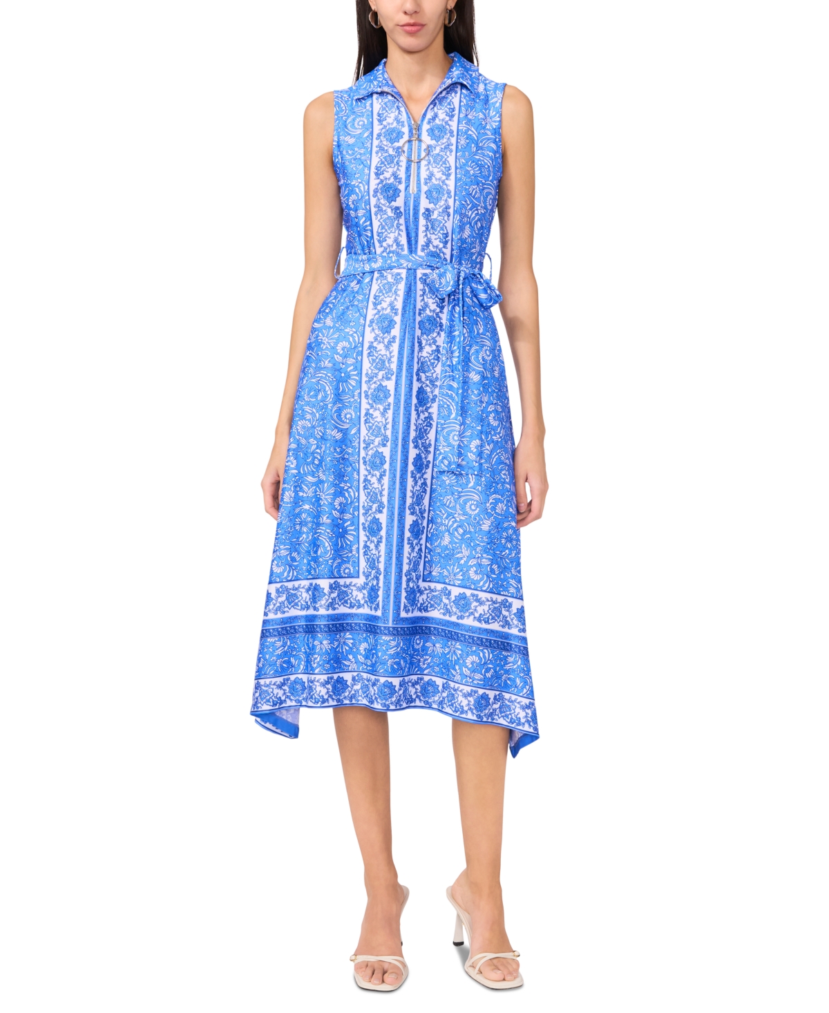 Petite Printed Tie-Waist Fit & Flare Dress - Palace Blue