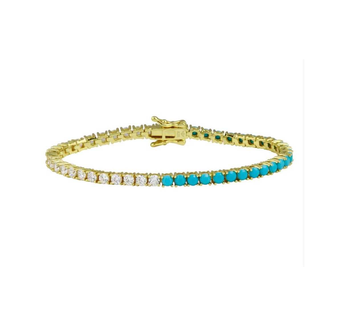 Half Turquoise Half Cubic Zirconia Tennis Bracelet Yellow Gold Tone - Gold