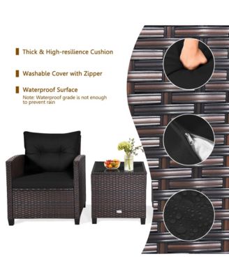 3PCS Outdoor Patio Rattan Conversation Set Garden Yard w/ Cushions Coffee Table