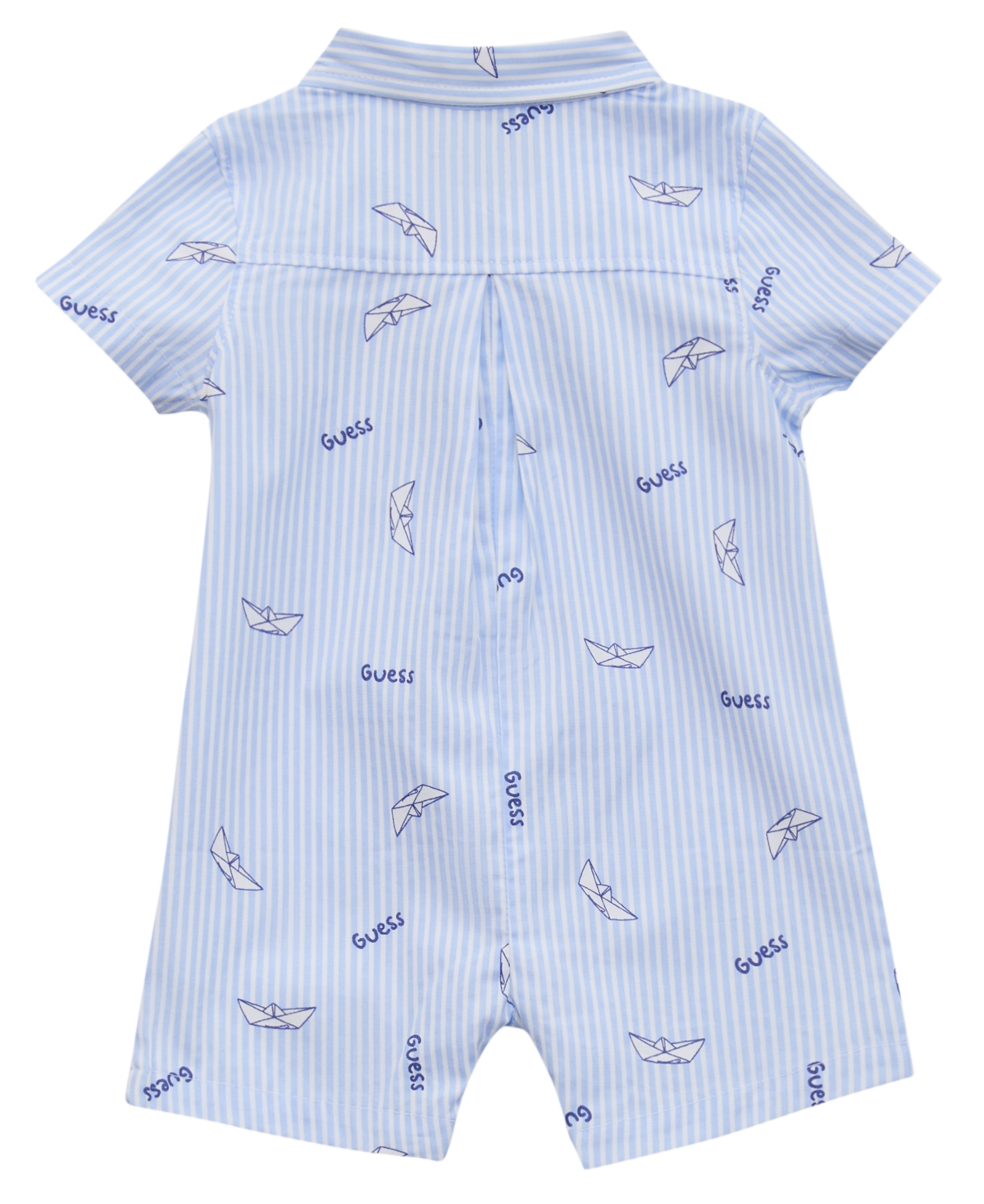 Guess Baby Boys Stretch Jersey Shortall With Folded Collar And Button Front Placket In Blue