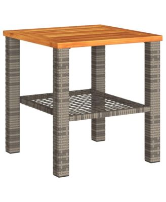 3 Piece Bistro Set with Cushions Gray Poly Rattan Acacia Wood