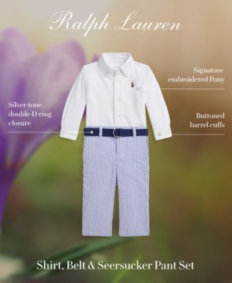 Baby Boys Button-Down Shirt, Belt & Seersucker Pants Set