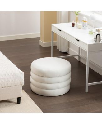 Round Velvet Storage Ottoman, 24" Upholstered Footstool, Makeup Stool, Bedroom Bench, Living Room Accent Seat