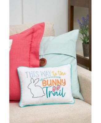 Easter "This Way to The Bunny Trail" Embroidered Spring Themed Small/Petite Accent Pillow, 9" x 12"