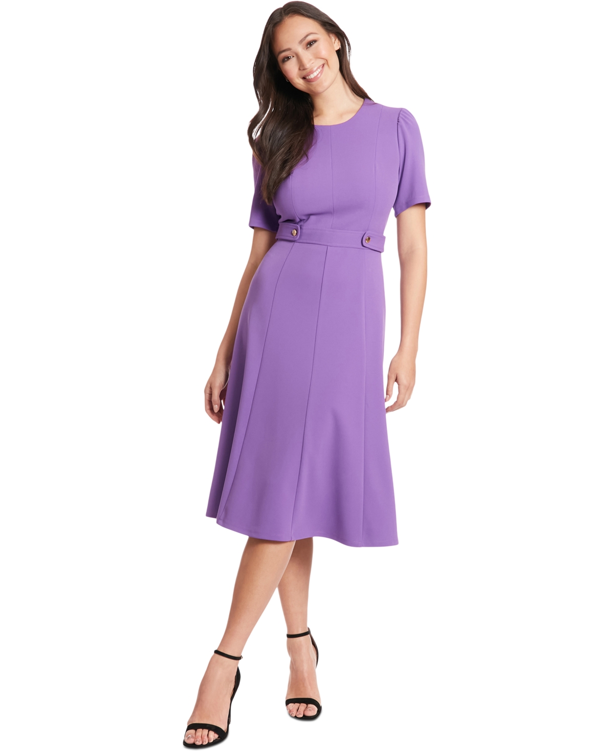 London Times Petite Fit & Flare Scuba Crepe Midi Dress