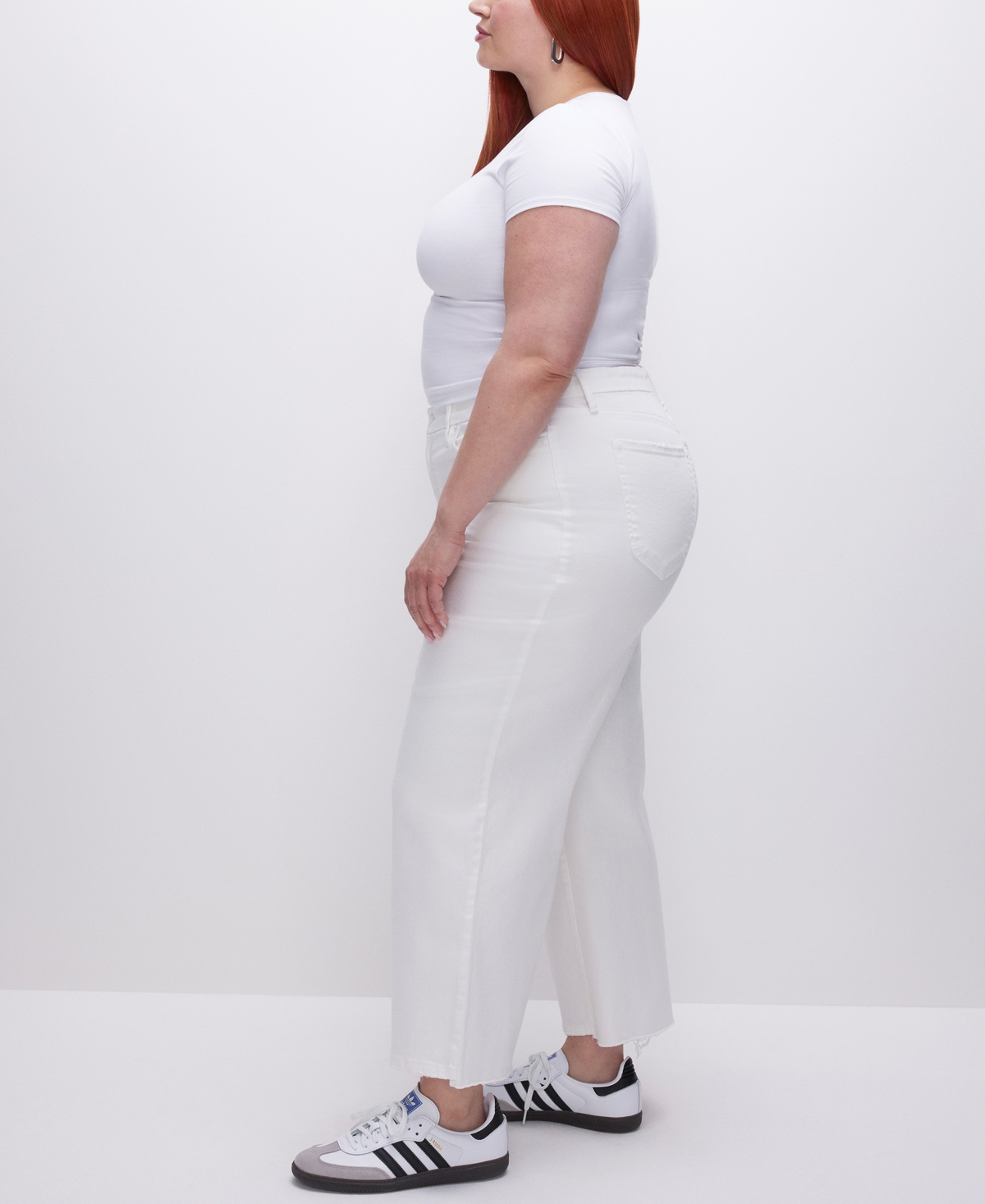 Good American Women's Good Waist Cropped Palazzo Jeans In White001