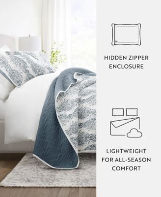 Distressed Diamond Reversible 3-Pc. Lightweight Quilt Set, King/California King