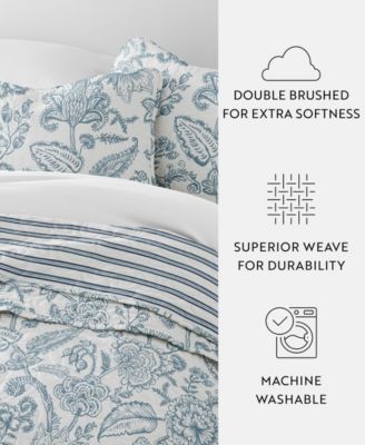 Jacobean and Stripe Reversible 2-Pc. Lightweight Quilt Set, Twin/Twin XL