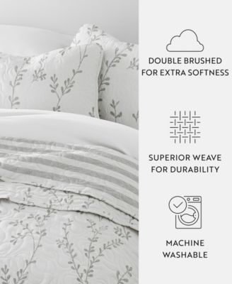 Sprouting Vines Stripe Reversible 3-Pc. Lightweight Quilt Set, King/California King