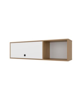 13.5" Natural Oak Roslyn Wall-Mounted Cabinet with Lift-Up Door, Open Compartments