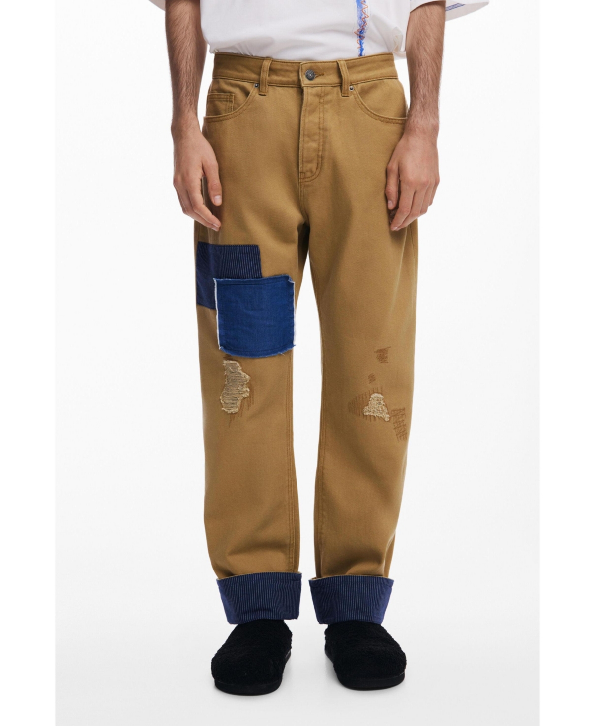 Men's Turn-up hem patch trousers - Brown