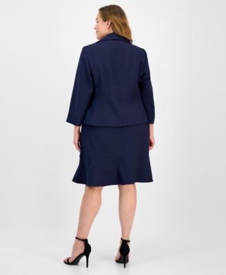 Plus Size Tulip Collar Jacket & Tiered 2 Piece Skirt Suit