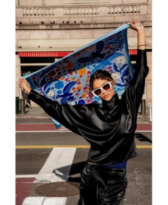 Double Sided Wool Silk Scarf Of Blue Bird