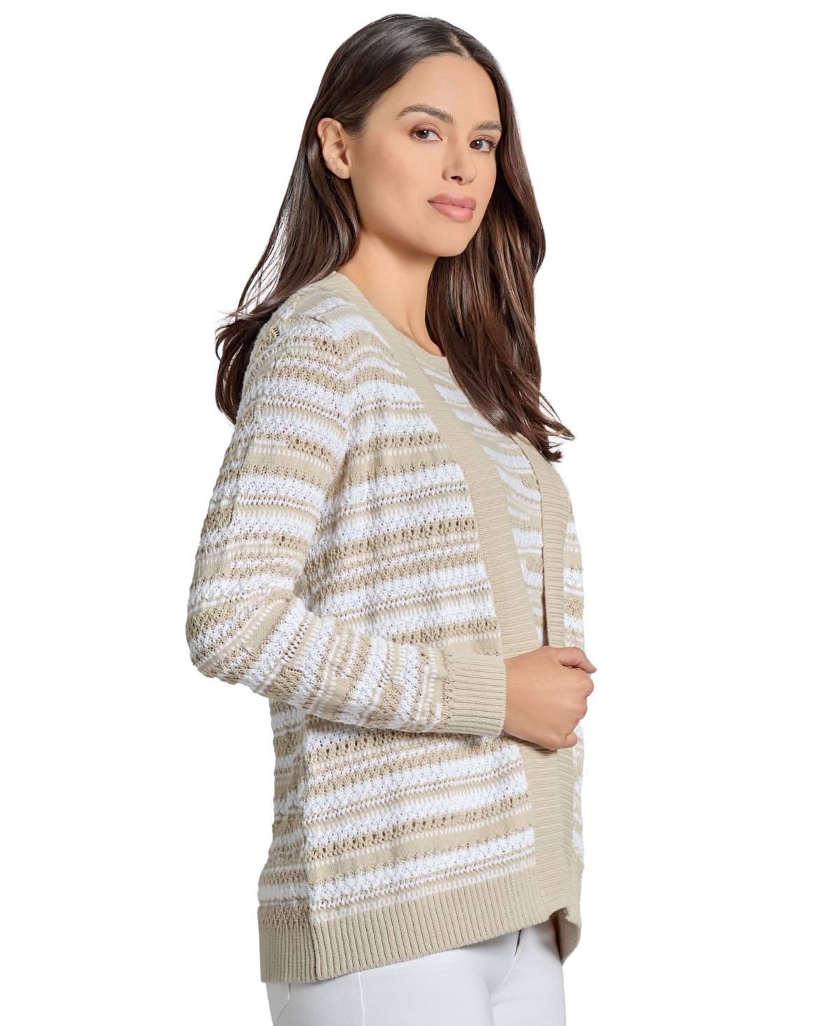 Jones New York Petite Open-front Cardigan In Natural Stone