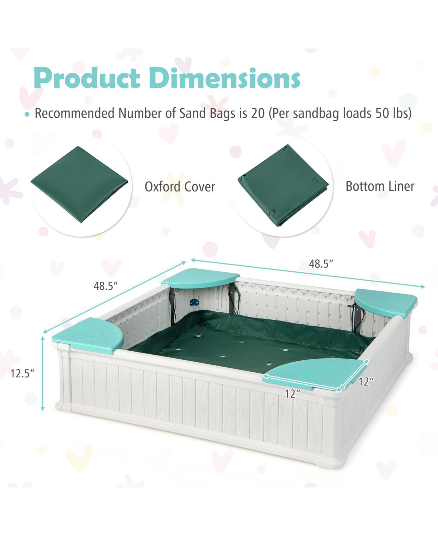 Детская игрушка GOUUN Outdoor Sandbox with Oxford Cover & 4 Corner Seats, Accommodates 2-3 Kids, Ages 3+ — фото 7