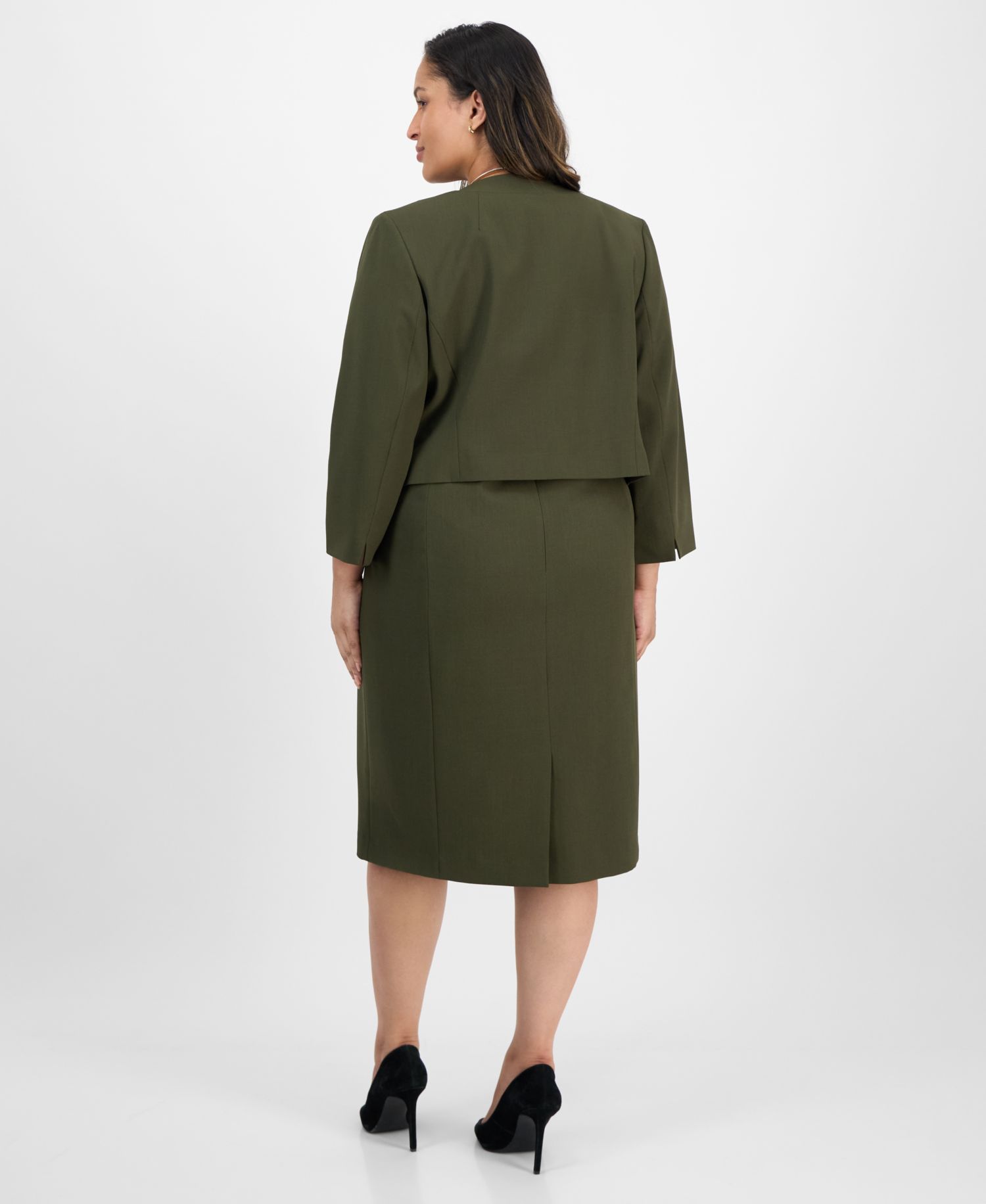 Plus Size Open-Front Collarless Jacket and Sheath 2 Piece Dress Suit