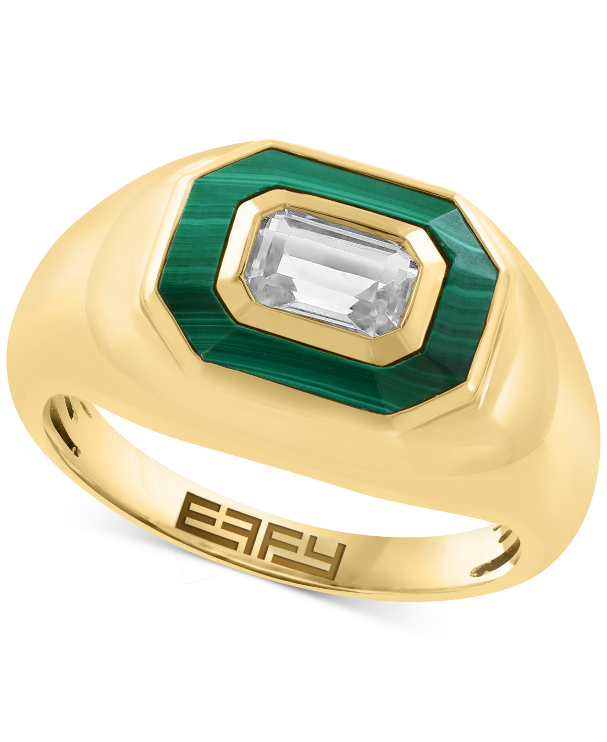 Effy Collection Effy White Topaz (5/8 Ct. T.w.) & Malachite Octagon Ring In 14k Gold-plated Sterling Silver