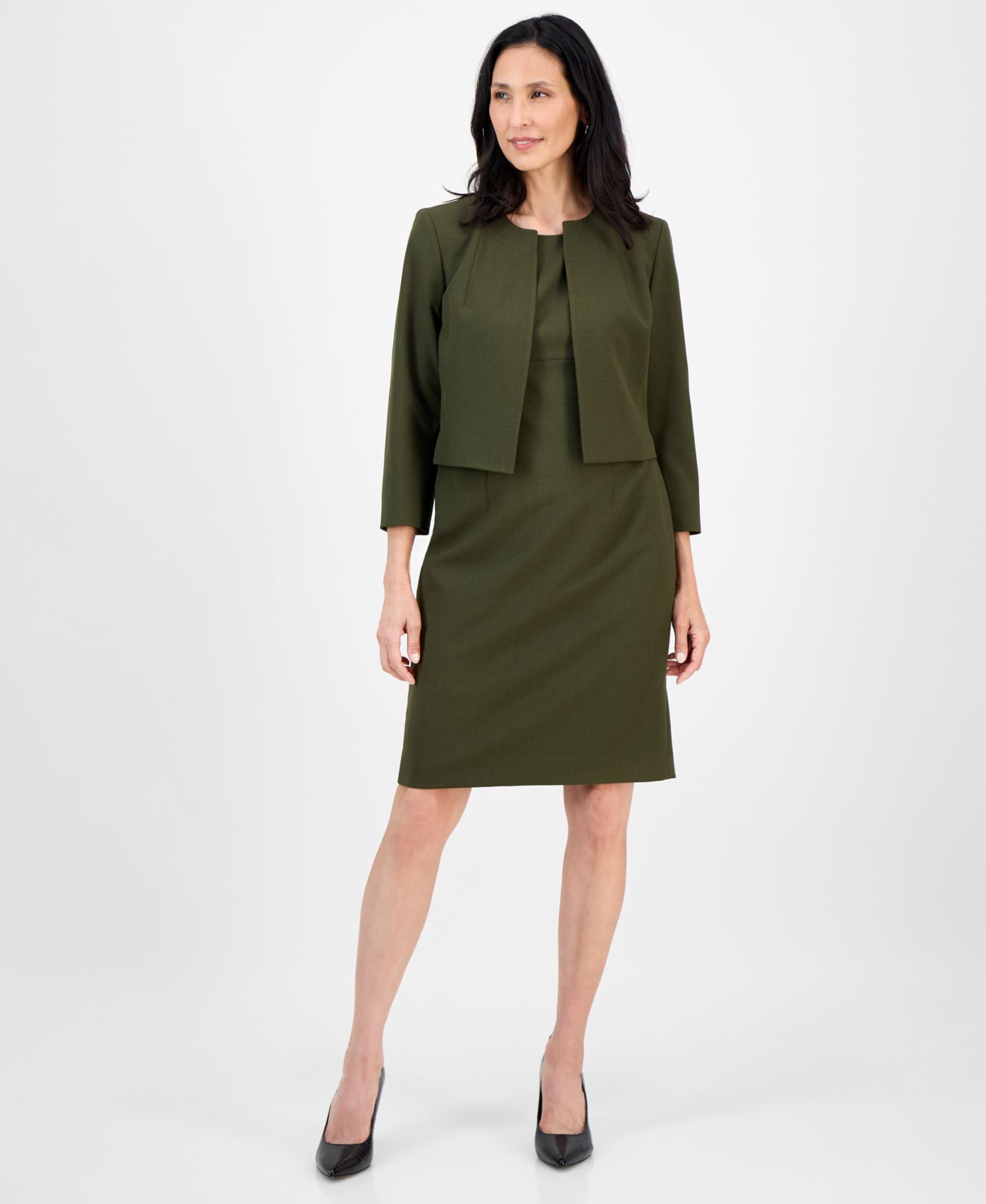 Women's Open-Front Collarless Jacket and Sheath 2 Piece Dress Suit