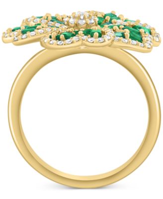 EFFY&reg; Emerald (1-1/5 ct. t.w.) & Diamond (3/8 ct. t.w.) Clover Statement Ring in 14k Gold
