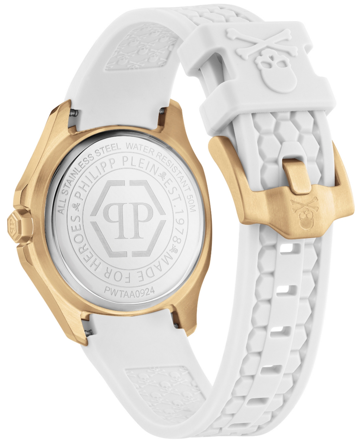 Philipp Plein Women's The Spectre Lady White Silicone Strap Watch 38mm In Ip Yellow Gold