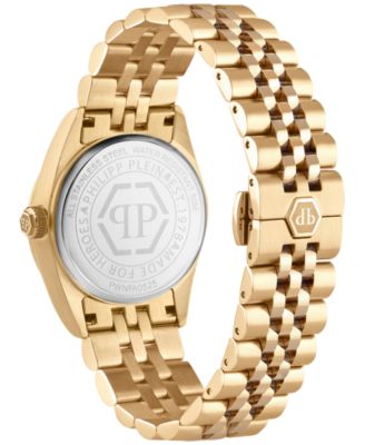 Women's Date Superlative Gold Ion Plated Stainless Steel Bracelet Watch 28mm