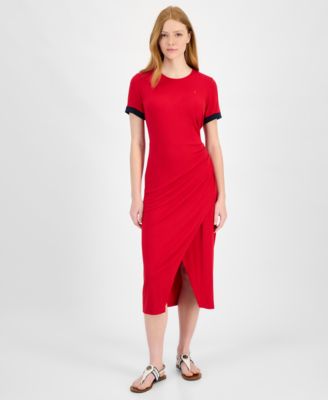 Tommy Hilfiger - Women's Ribbed Faux-Wrap Midi Dress