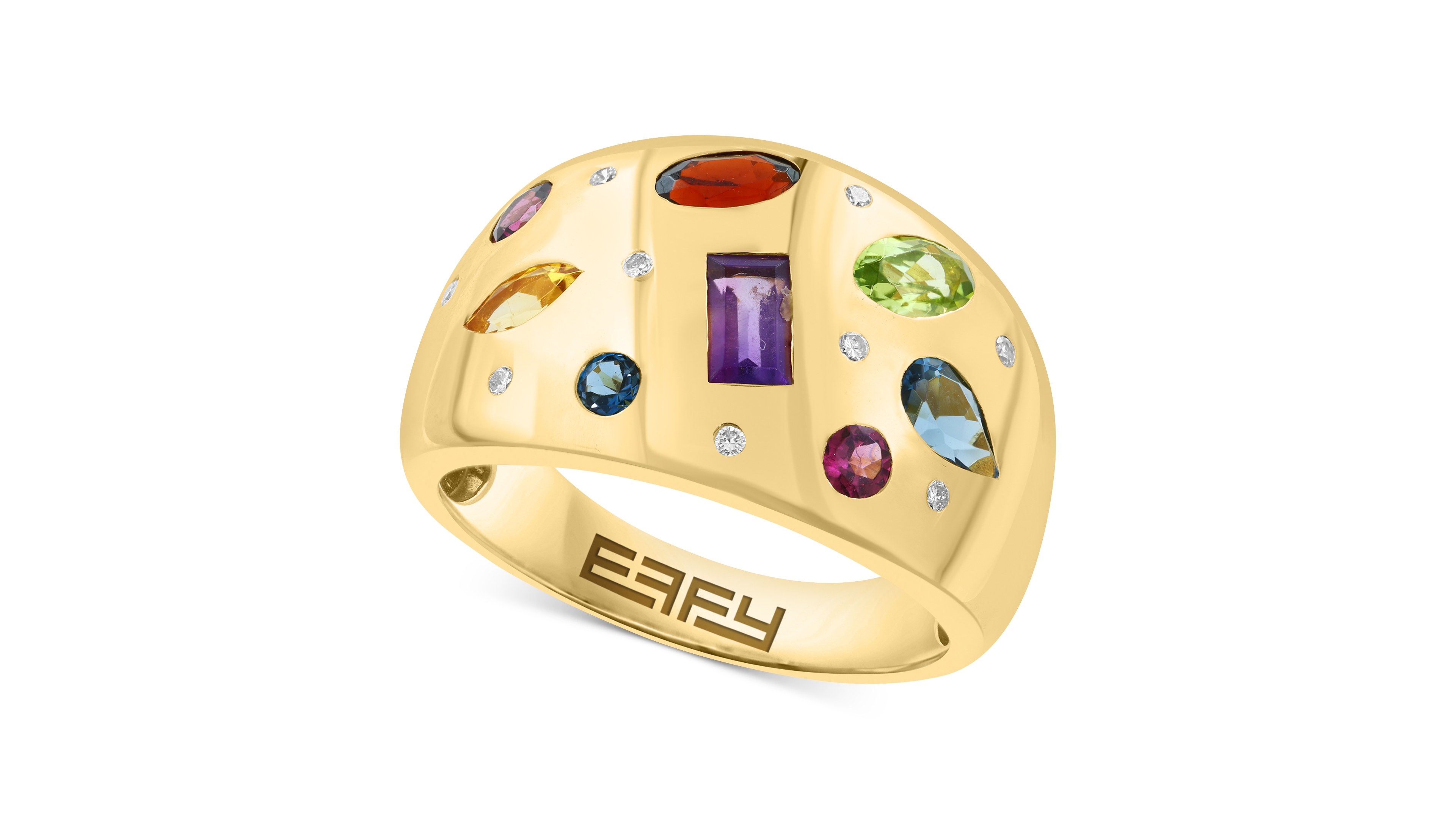Effy Multi-Gemstone (1-1/2 ct. t.w.) & Diamond (1/20 ct. t.w.) Mixed-Cut Scatter Ring in 14k Gold-Plated Sterling Silver