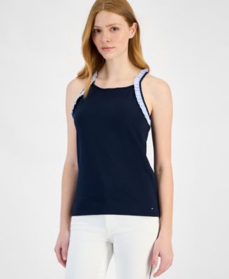 Tommy Hilfiger - Women's High-Neck Ruffle-Trim Cotton Tank Top