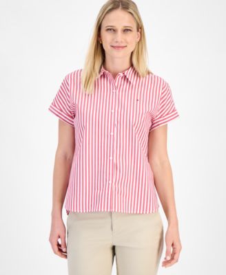Tommy Hilfiger - Women's Cotton Striped Cuffed-Sleeve Shirt