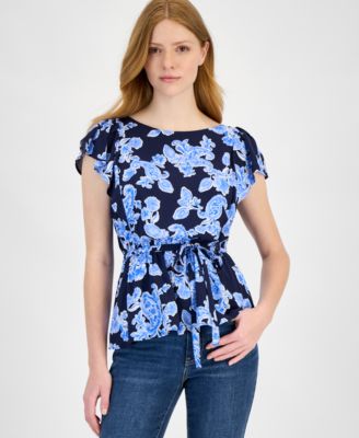 Tommy Hilfiger - Women's Printed Ruffled-Sleeve Peplum Top